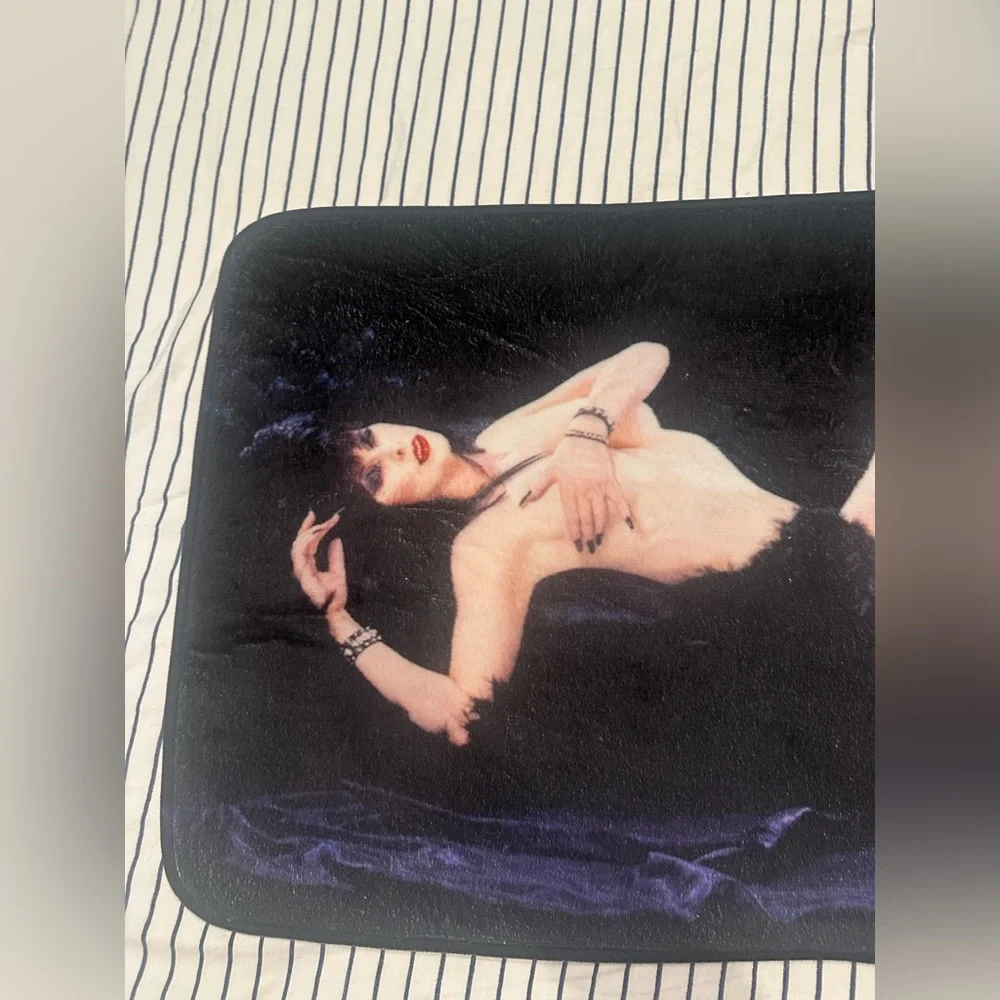Vintage Elvira Pinup Graphic Bath Mat in Black and Purple